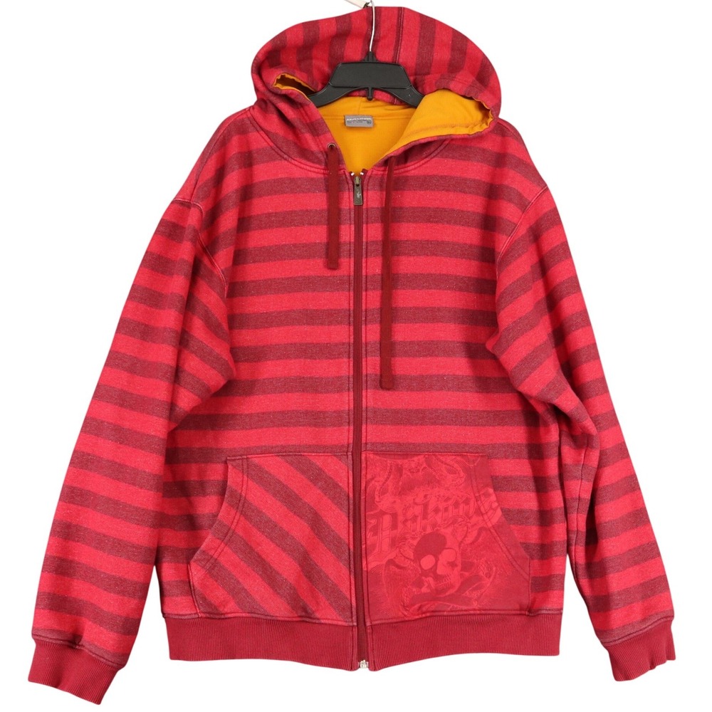 Vintage Y2K Dakine Hoodie Mens XL Striped Skull Graphic Heavyweight Surf Skate